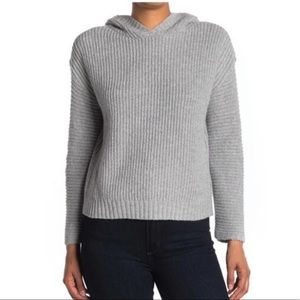 Ribbed Knit Hoodie Size Gray Sweater